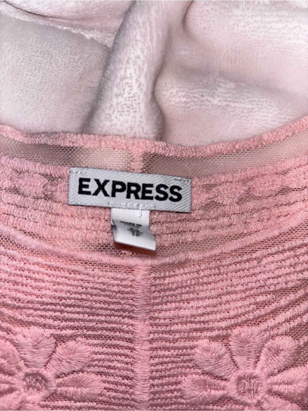 Express Pink Knit lace with Floral Detail short sleeves